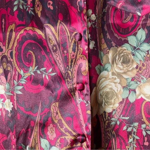 DELICATES Floral Paisley 70s Satin Loungewear Pajama Set Women's Size L - Picture 6 of 11
